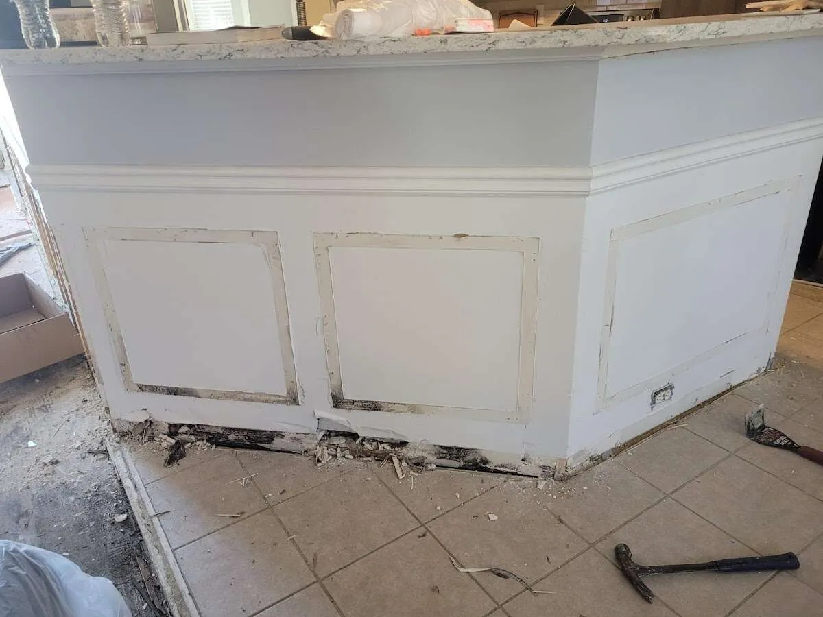Water damage and mold on kitchen during Storm Damage Restoration in Weisenberg